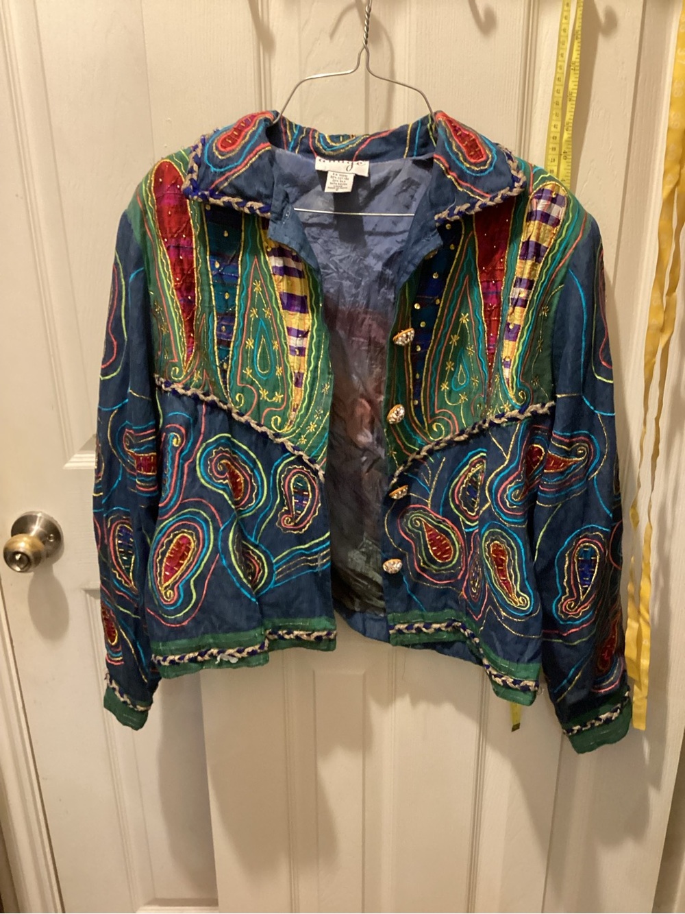 Vintage Anage Multicolor Embroidered Jean Jacket - Blue, Green, Red